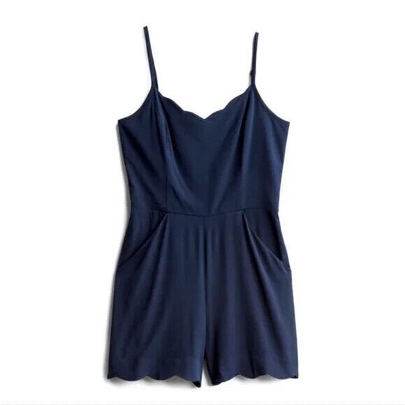 Market & Spruce SP Romper Navy Blue Shorts Cutout Snap Back Spaghetti Strap - Picture 1 of 11